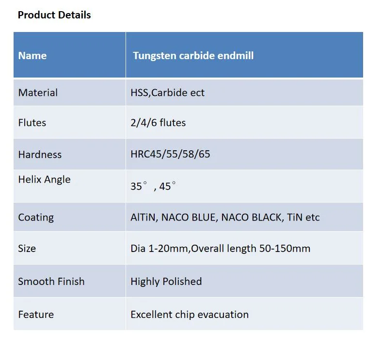 Customized Tungsten Carbide Endmill High Quality Chamfer Mill Cutting Tools for Metal