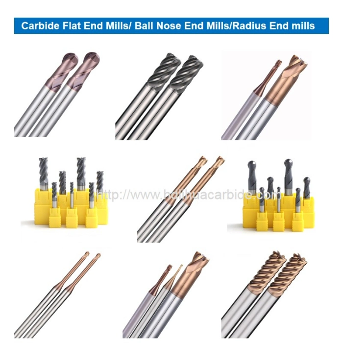 Top Hardness Carbide Flat End Mill Ball Nose Cutter Radius Corner End Mills with HRC45/55/65 From Factory