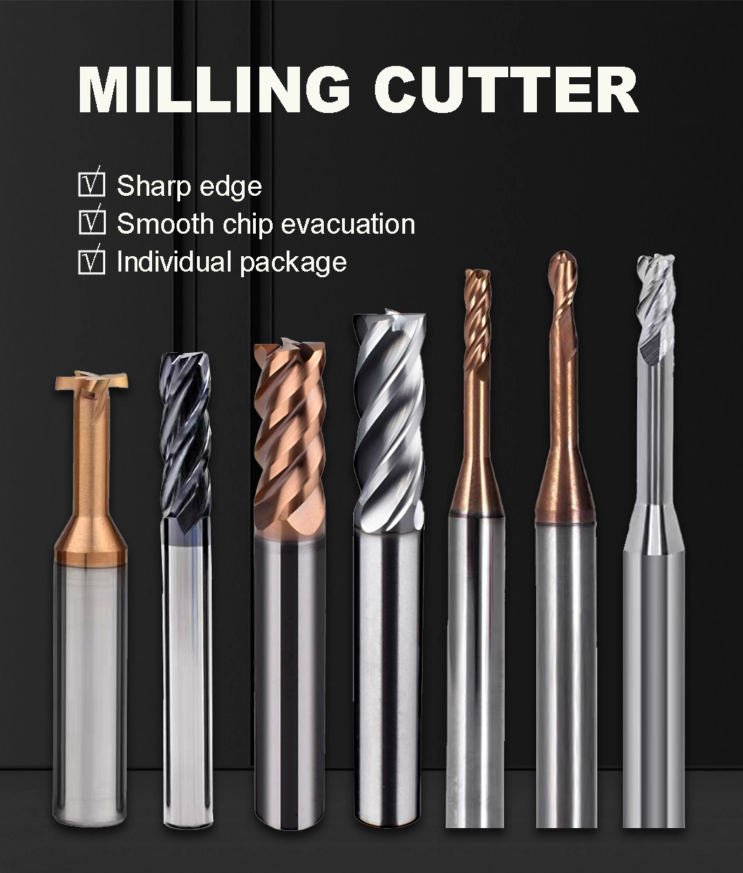 Wyk Customized Economical CNC Machine Carbide End Mill Cutting Tools Recheck 2 Flute Woodworking Milling Cutter